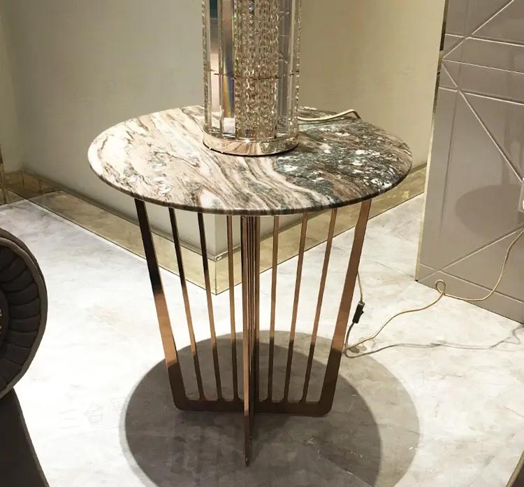 Side table with with fantastic and multicolor marble top
