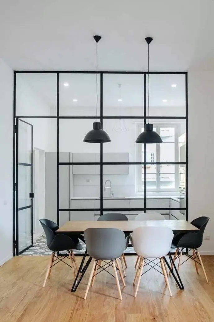 Grid glass partition and door with aluminum or steel frame
