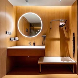 Bathroom vanities with open closet and luggage bench