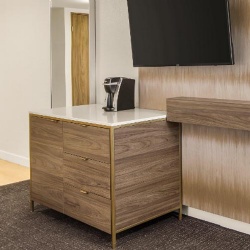 Welcome chest with metal frame and quartz top in Crowne Plaza hotel