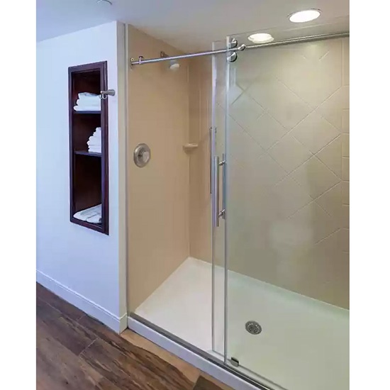 Frameless Barn Door Style Glass Shower Enclosure for Hotel and Apartment