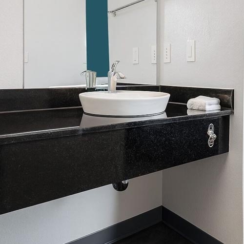 Absolute Black Granite Bathroom Vanities for Motel 6 G6 Hospitality