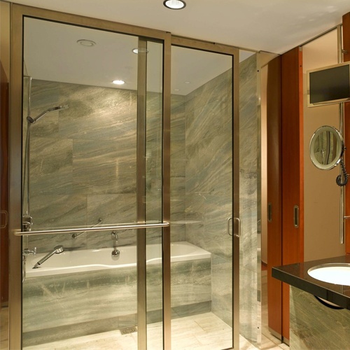Bathroom sliding door with clear tempered glass