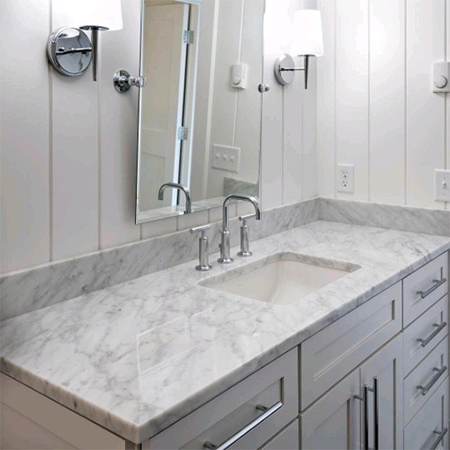 Bianco Carrara Marble Bathroom Vanity top and splashes