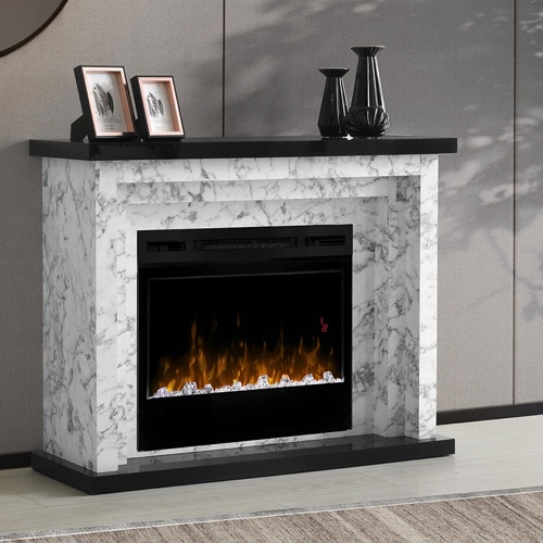 Modern Carrara marble fireplace mantel for living room and den design