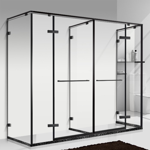T-Shaped Bathroom Partition Sliding Glass Door 8mm Thick Dry Wet Separation Rectangle Tray Hinge Open for Simple Shower Rooms
