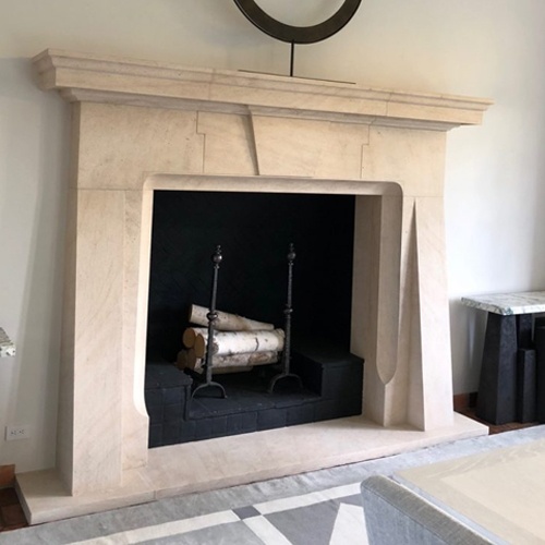 Tuscan or Italian fireplace design in limestone