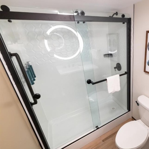 matte black semi frameless glass shower door for doubletree by hilton