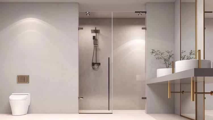 Modern inline frameless glass shower door 