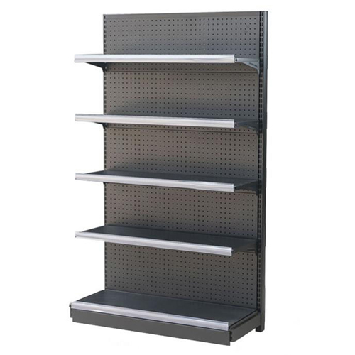 Grocery display fixture with shelves and adjustable pinhole