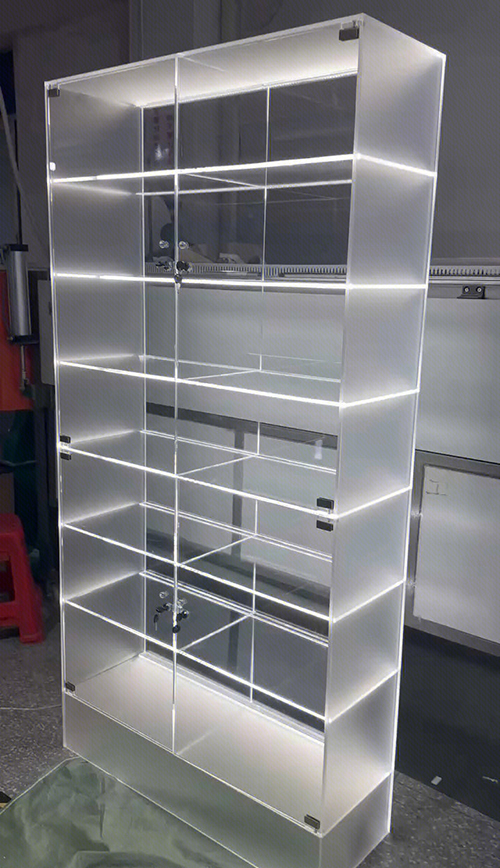 Acrylic display cabinet with lockable swinging door