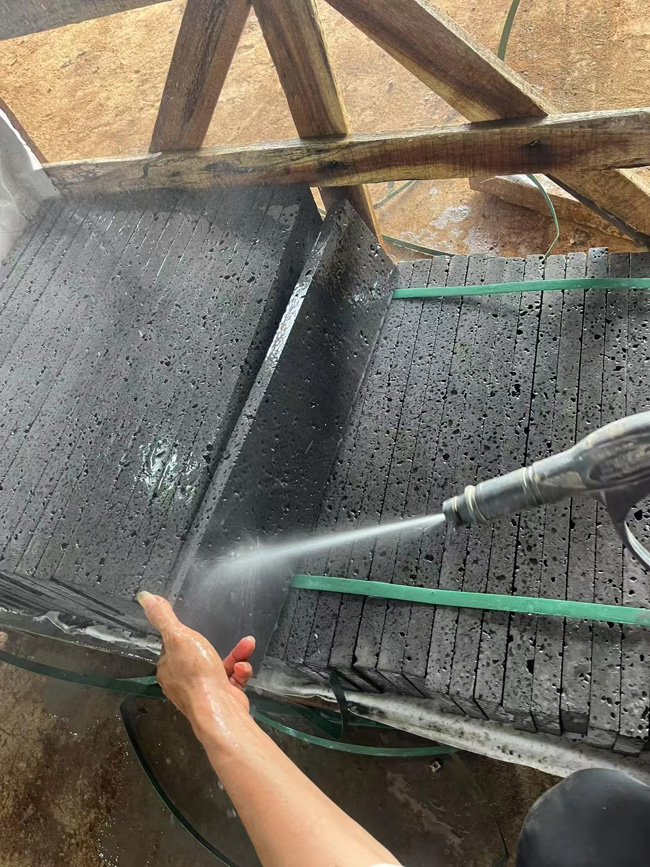 basalt and lava stone linear wall cladding