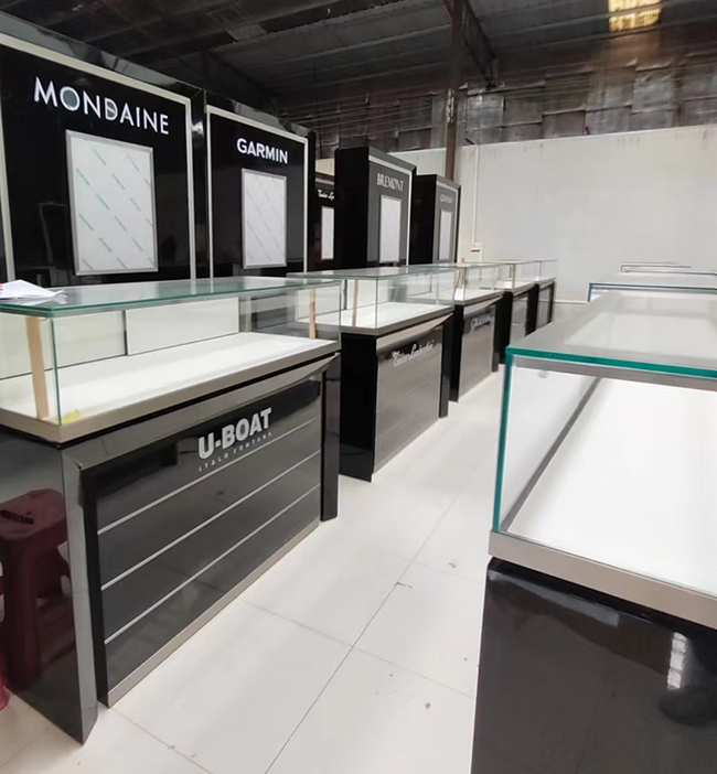 jewelry display case with glass counter