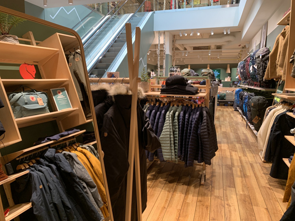 wooden display fixture for outdoor clothing store