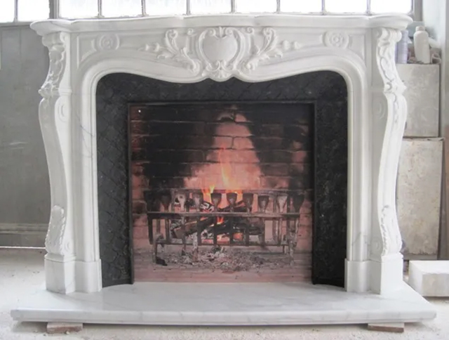 handcrafted fireplace mantel by marble White Statuario and Insert by Marble Nero Marquina