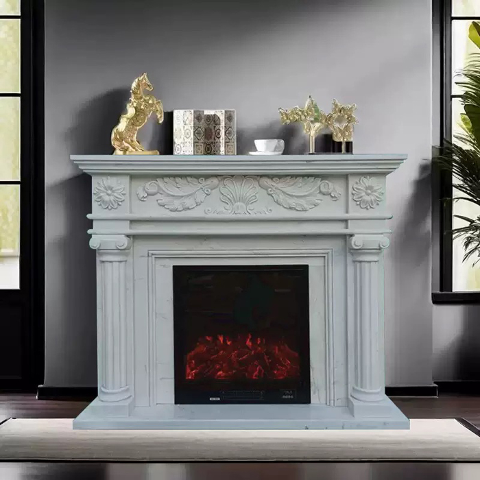 marble fireplace mantel showroom