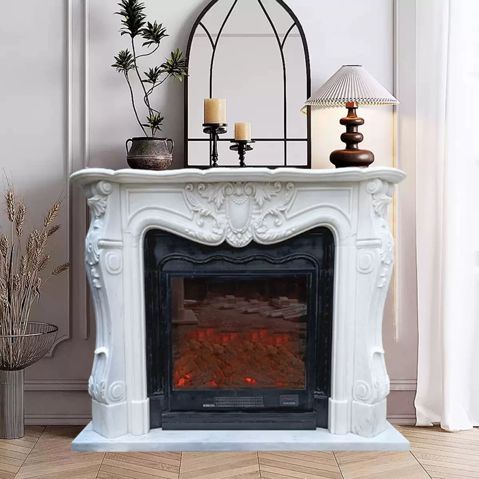 marble fireplace mantel showroom