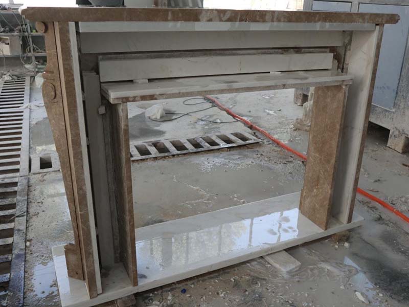emperador light marble fireplace mantel backside view