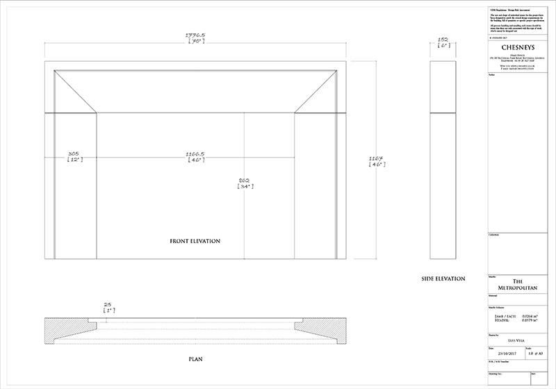 line shop drawing metropolitan fireplace surround