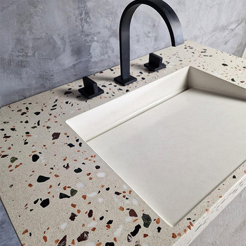 engineered terrazzo vs cement terrazzo vanity