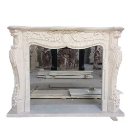 Antique Louis Rosaces White Carrara Marble Fireplace Mantel Reproduction