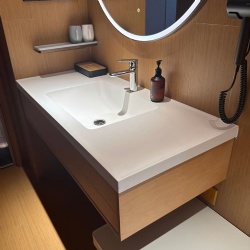 Bathroom vanities with solid surface countertop and basin
