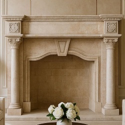 Beige Travertine Fireplace Surround Stone Facing and mantel