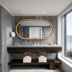Bespoke vanity wall mirror for open concept bathroom design