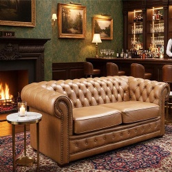 Button Tufted Rolled Arm Chesterfield Sofa