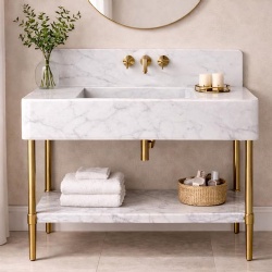 Carrara marble console sink Italian stone vanity base with shelf