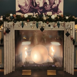 Carrara marble fireplace surround in Viceroy Chicago hotel
