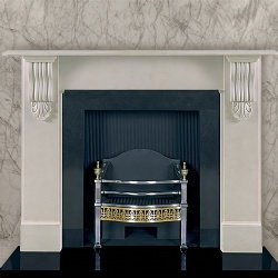Carved corbel limestone fireplace surround