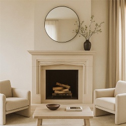 Cream Limestone Fireplace Surround for Living Room
