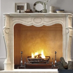Crema Marfil Marble French Villa Style Hand-carved Fireplace Surround