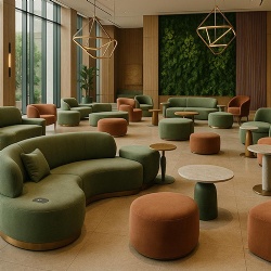 Custom Color Softgood Seating Matching Hotel Interior Palette