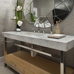 Designer style metal bathroom vanities with marble top