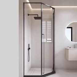 Diamond shape corner shower enclosure by clear tempered glass