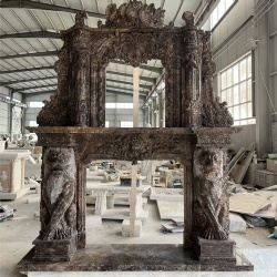 Emperador Dark Marble Tall Fireplace French Style Overmantel