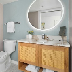 Floating bath vanity cabinet door with rarran insert panel