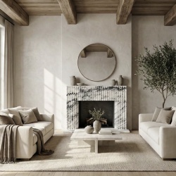 Fluted Arabescato marble fireplace mantel