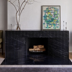 Fluted fireplace solid piece Nero Marquina marble