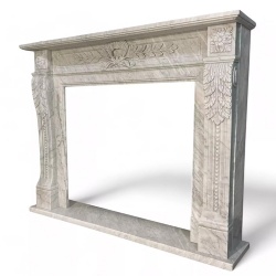 Frame for Fireplace with Alloro Decoration in Carrara Marble