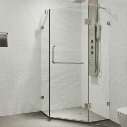 Frameless neo angle glass shower enclosure with tighten seal to prevent leak