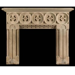 Gothic limestone fire surround with roundel frieze design