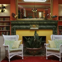 Green marble fireplace mantel for resort hotel