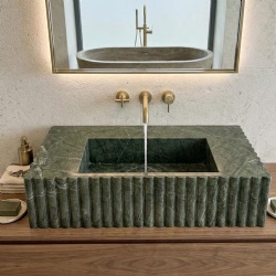 Handmade fluted green marble sink natural stone luxury bathroom basin