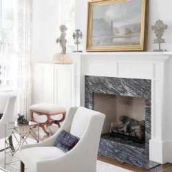 High contrast marble fireplace surround