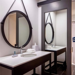 Hotel Bathroom Vanities and Mirrored Barn Door