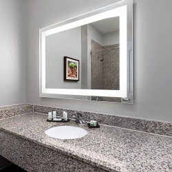 Hotel granite bathroom vanity with LED lighted mirror