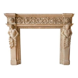 Imposing Hand Carved Fireplace Mantle With Male Caryatids And Classical Frieze